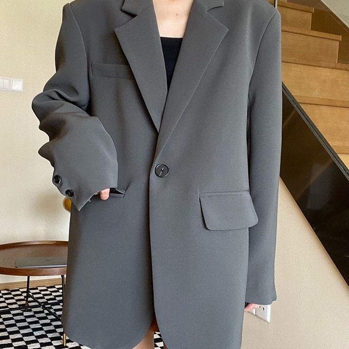 Black suit jacket female minority design sense Korean suit loose casual thin jacket Spring and Autumn small suit