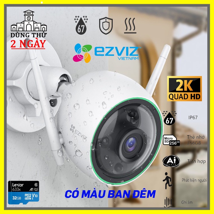 Camera wifi ngoài trời EZVIZ CT3N, 2K siêu nét, có màu ban đêm, AI thông minh báo động đột nhập