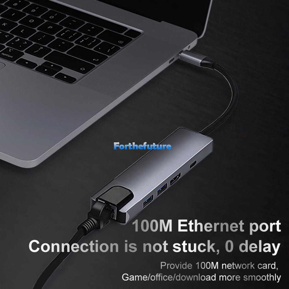 Bộ Chia Cổng Usb Type C 5 Trong 1 Với Đầu Ra 4k Hdmi Usb 3.0 2.0 Rj45 Pd