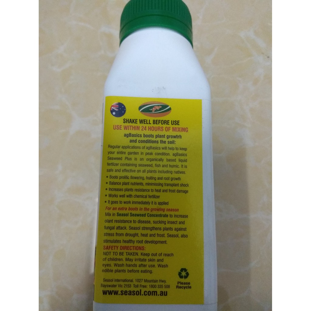 Phân bón hỗn hợp NPK agBasics Seaweed plus nhập khẩu từ Úc - chai 250 ml