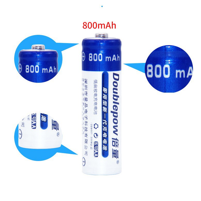 Hộp 8 Viên Pin Tiểu AA 800mAh Sạc Lại DoublePow (chính hãng) + Sạc DoublePow DP-U82, tiện dụng, tiết kiệm.