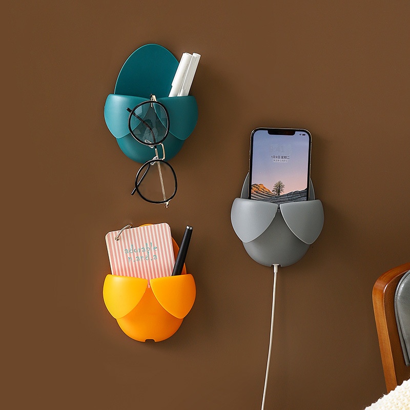 Sản phẩm mới hộp lưu trữ bảng điều khiển từ xa treo tường giá sạc điện thoại đầu giường hộp dán tiện lợi