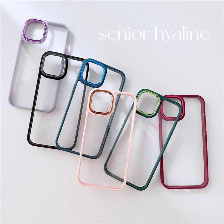 Ốp Điện Thoại Acrylic Mạ Điện Trong Suốt Có Nút Bấm Mạ Điện Cho iPhone 7~14 Pro Max 11 Pro Max 12 Pro Max
