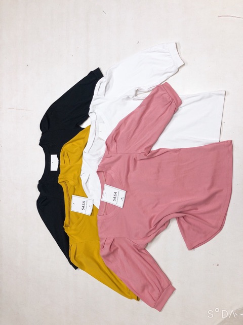 áo thun nữ vai bồng tay lửng chất zip cotton