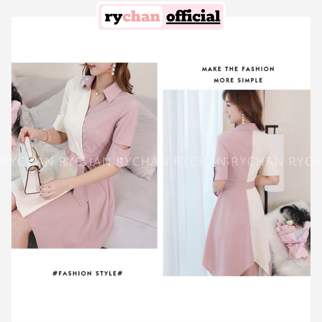 [ẢNH THẬT CUỐI] DX882 - Đầm Xòe Cổ Sơ Mi Phối Màu Độc Lạ Đầm Cột Eo Đầm Đi Chơi Thanh Lịch