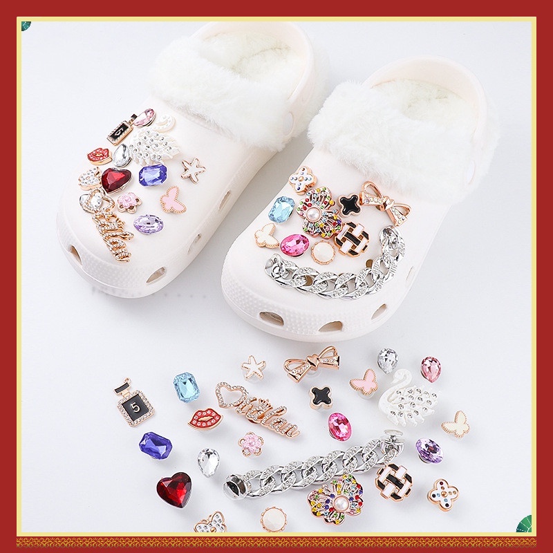 Charms Phụ Kiện Trang Trí Giày Hình Hoa Đính Đá Pha Lê Có Thể Tháo Rời