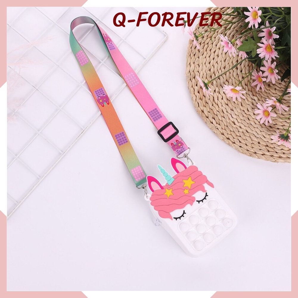 [Tặng Qùa] Túi Pop It 2in1 silicon giá rẻ . Q-FOREVER .Vừa làm túi đeo vừa làm đồ chơi bóp bóng. Tặng Gà mắc đẻ xả tress