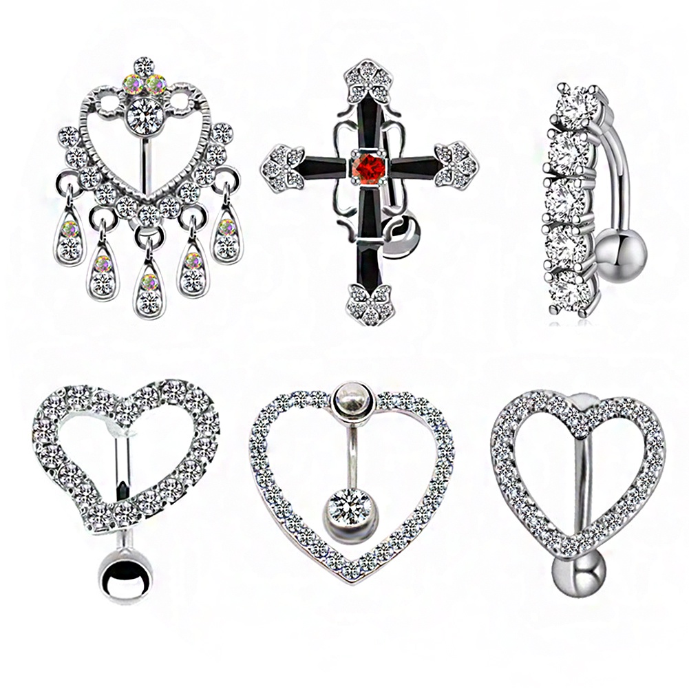 1 Khuyên RốN HìNh Chữ ThậP / ThậP ĐíNh Đá BằNg ThéP Không Gỉ