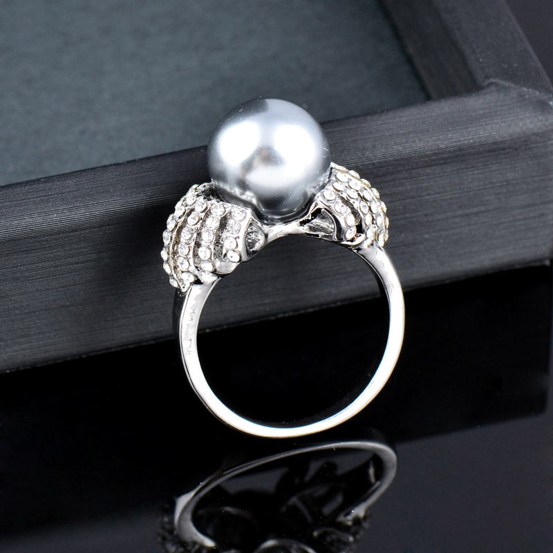 Nhẫn nữ SINLEERY JZ538 màu xám khảm zircon trắng thời trang sang trọng cổ điển