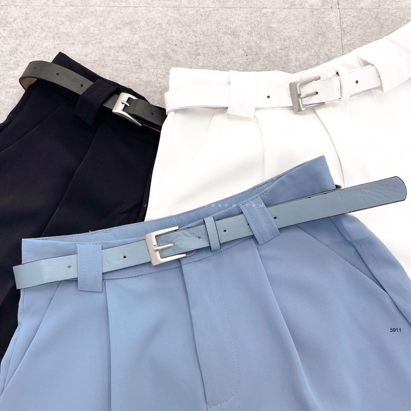 Quần short, quần short vải xếp ly ống rộng kèm thắt lưng 5911