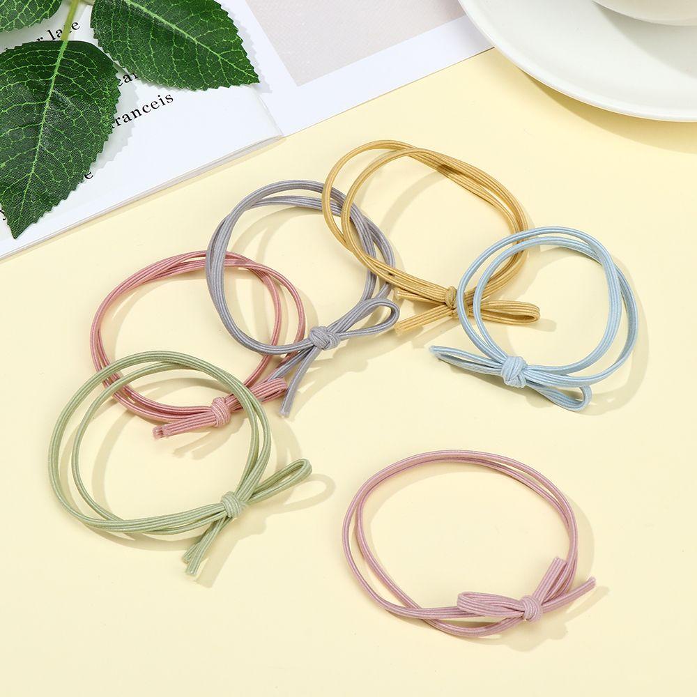Bộ 6 Dây Cột Tóc Cao Su Co Giãn Đính Nơ Dễ Thương