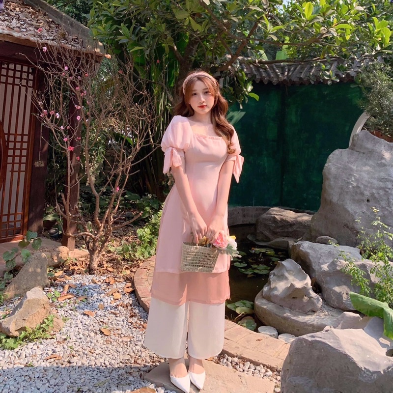 ÁO DÀI THIẾT KẾ MÀU HỒNG NHẸ NHÀNG