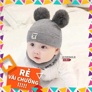 Sét Mũ len 2 quả bông kèm khăn cho bé ( loại khăn ống +mũ)