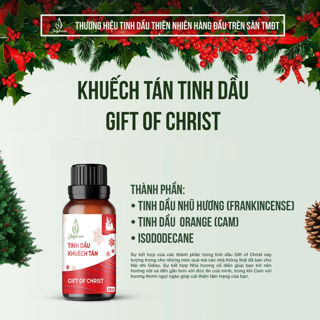 Combo 3 Bộ Khuếch Tán Tinh Dầu Giáng Sinh độc quyền 5ml/chai JULYHOUSE tặng kèm que khuếch tán