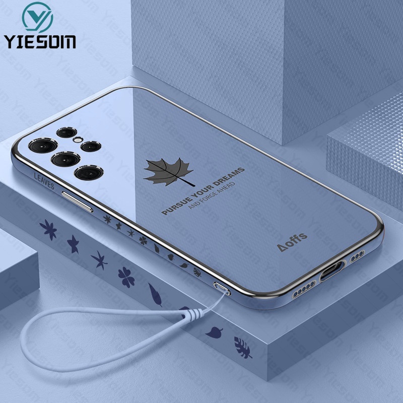 Ốp Điện Thoại Khung Vuông Mềm Chống Sốc Họa Tiết Lá Phong Sang Trọng Cho Samsung Galaxy S22 S21 Ultra S21 FE S20FE S21 S20 Plus
