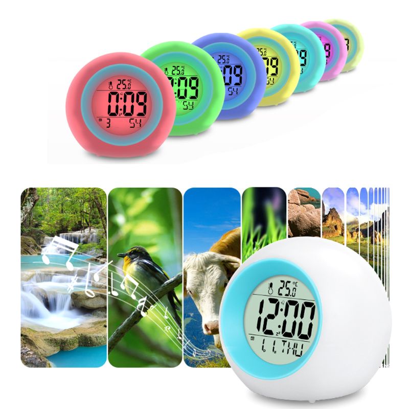 Đồng Hồ Báo Thức Điện Tử Có Đèn LED Thay Đổi 7 Màu Sắc AOTO