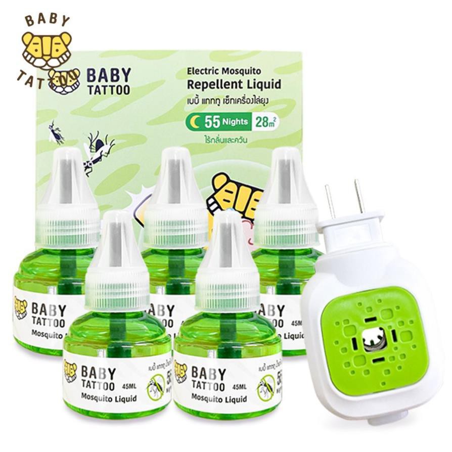 BABY TATTOO Máy Xông + 1 lọ Tinh Dầu Đuổi Muỗi Không Mù Không khói