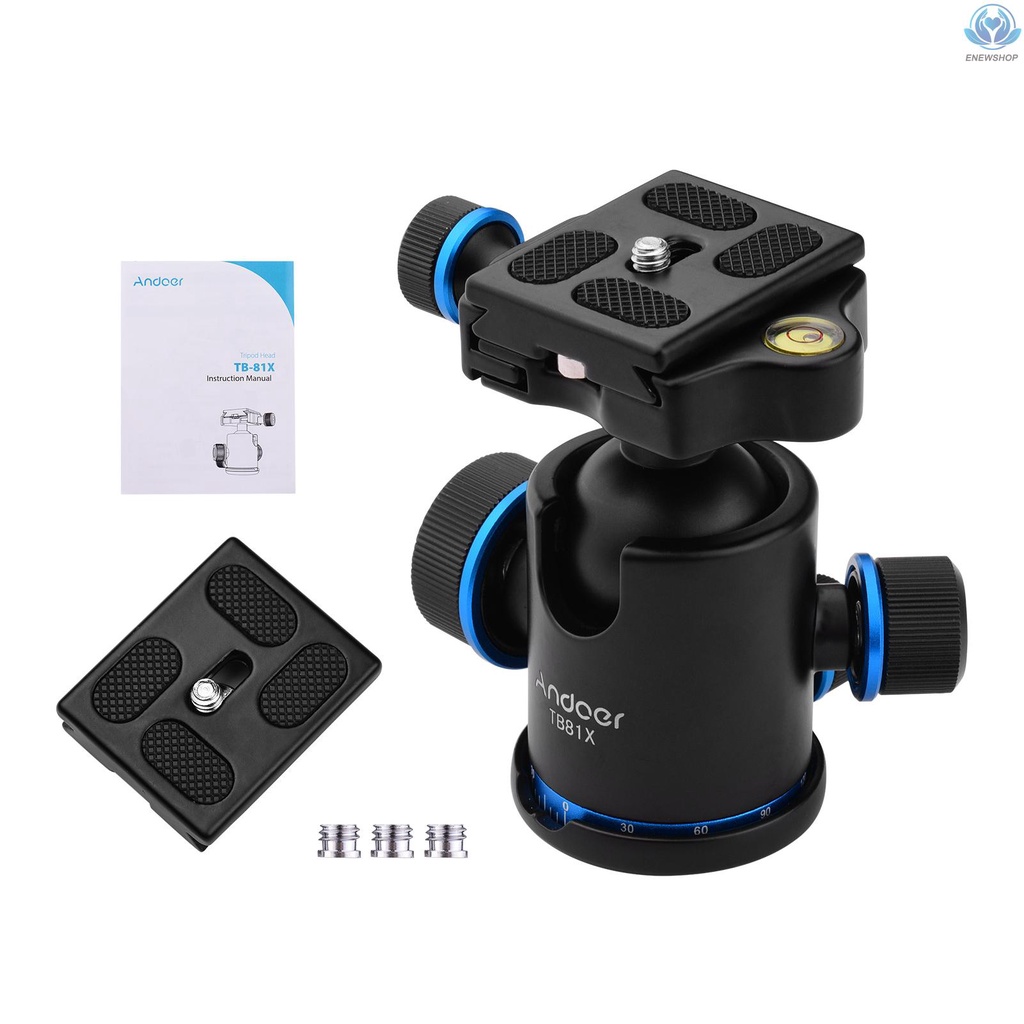 【enew】Andoer Aluminum Camera Panoramic Damper Ball Head Tripod Head 10KG Payload 360° Swivel 90° Flip with Quick Release Plate Scaled Plate Dual Bubble Level Universal 1/4in 3/8in Mounting
