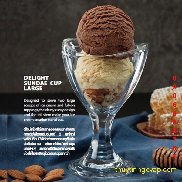 [Đại lý ocean] Cốc Ly Đựng Kem Thủy tinh có chân Delight One Scoop Cup Ocean 165ml-223ml