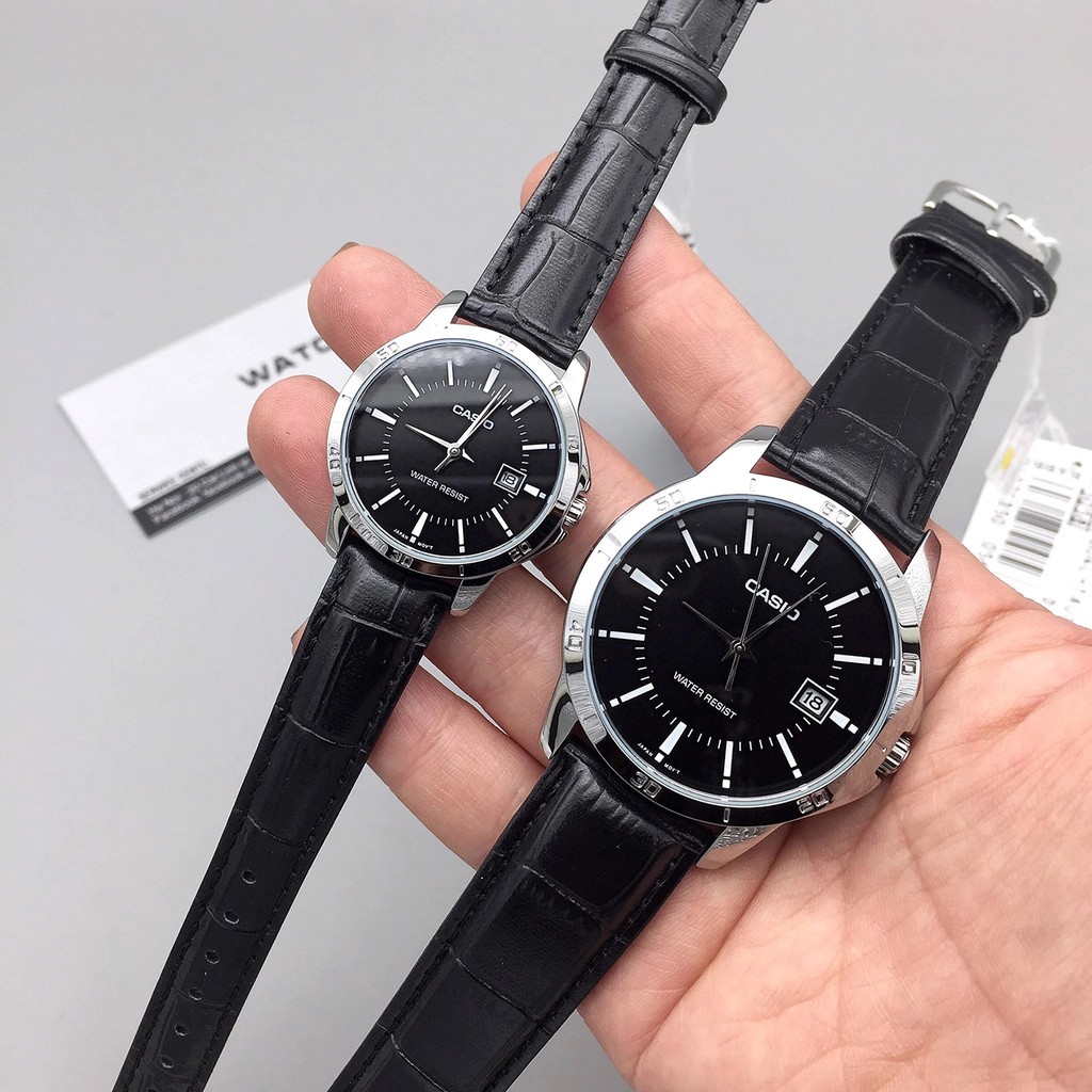 Đồng hồ đôi nam nữ dây da Casio Anh Khuê MTP/LTP V004L-1A