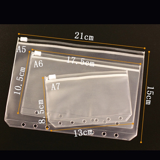 Túi nhựa PVC đựng phụ kiện có khóa kéo gắn vào sổ còng A5 A6 A7