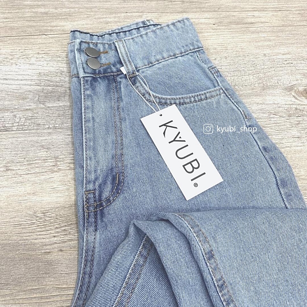 Quần jean nữ ulzzang ống rộng lưng cao 2 nút (có bigsize) - Quần jeans ống suông Kyubi NT2 | WebRaoVat - webraovat.net.vn