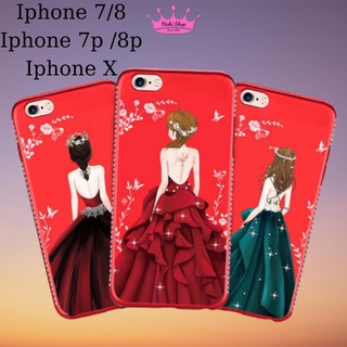 Ốp điện thoại iphone 7, 7plus, ốp lưng iphone 8, 8 plus, IP X, vỏ điện thoại in hình công chúa viền đính đá