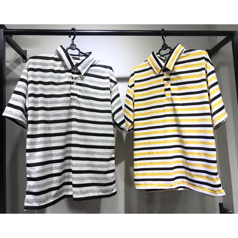 ÁO THUN POLO TAY LỠ SỌC GREY - ÁO POLO UNISEX TAY LỬNG - MM