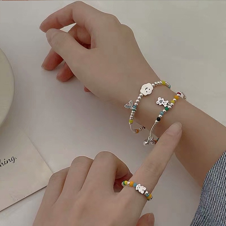 Vòng đeo tay hình đám mây mặt cười xinh xắn màu sắc cầu vồng đơn giản