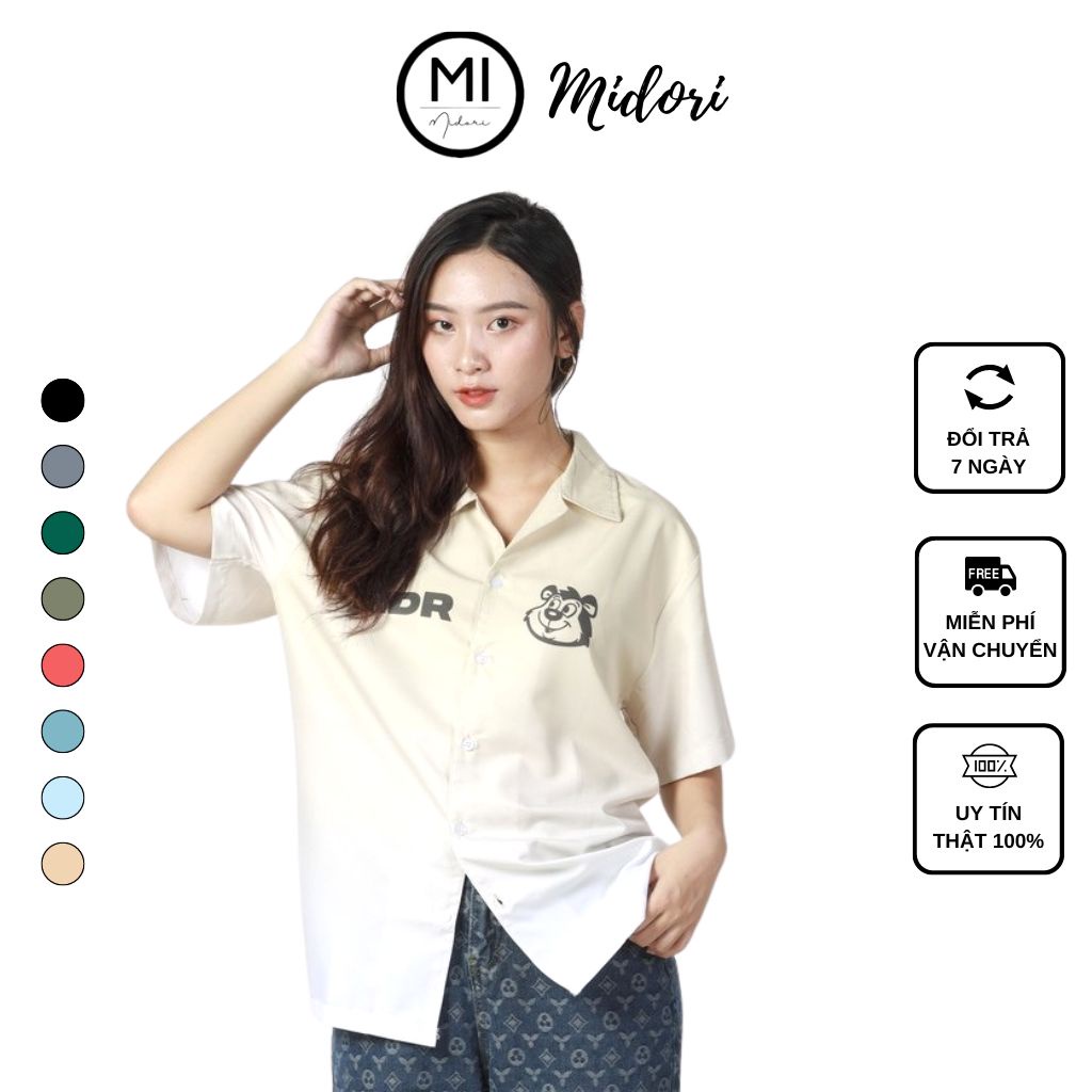 Áo Sơ Mi Unisex Hoạ Tiết Tay Ngắn Cổ Vest Thời Trang nam nữ Vải Lụa Chính hãng Local Brand Mi Midori