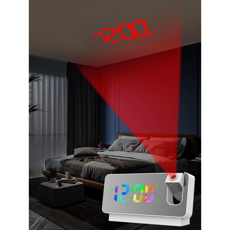Đồng Hồ Báo Thức Chiếu 180° Đồng Hồ Kỹ Thuật Số Dạng Xoay Tích Hợp Cổng Sạc USB Và Màn Hình Hiển Thị LED