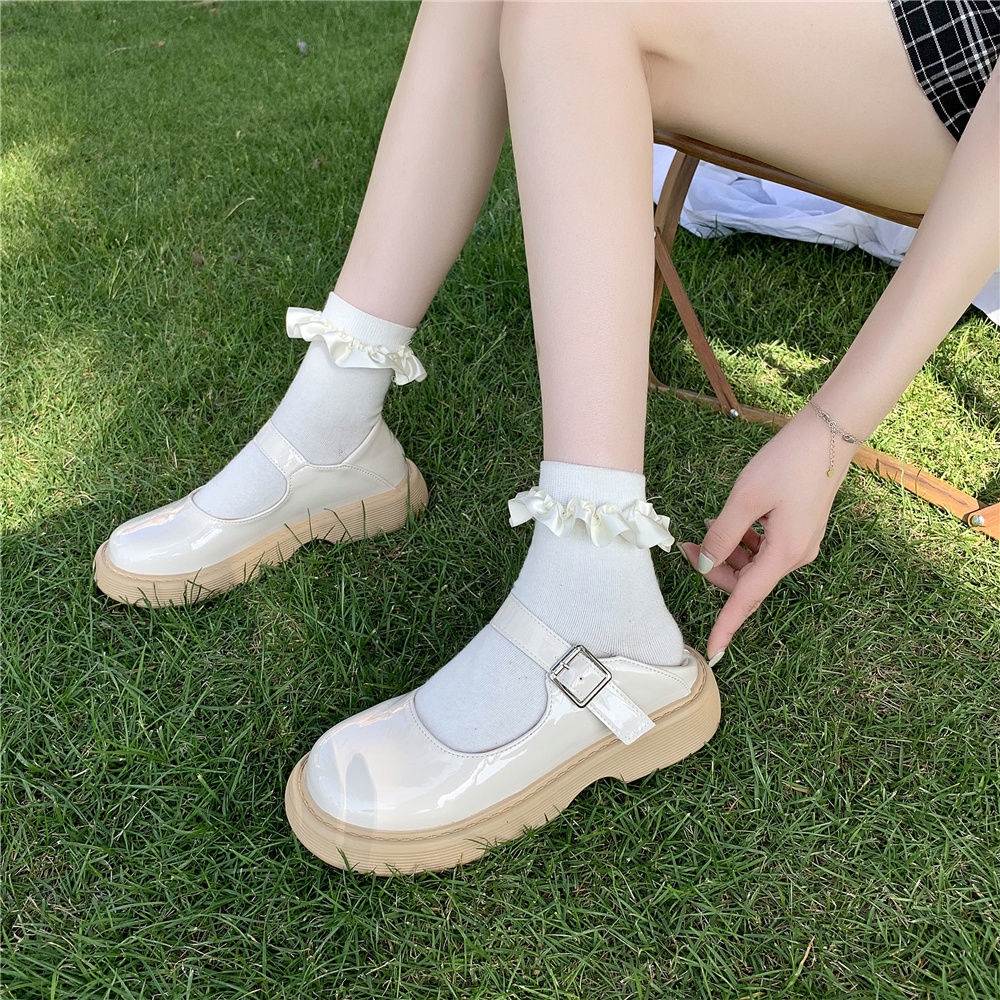 Giày Da Bít Mũi Phong Cách Retro Anh Quốc Thời Trang Mùa Hè Cho Nữ