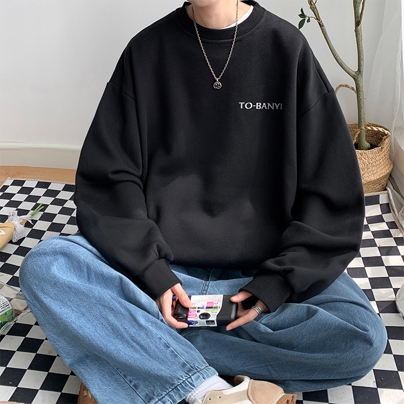 Áo IFNICEFUTURE dáng rộng tay dài cổ tròn in họa tiết thời trang thường ngày cho nam