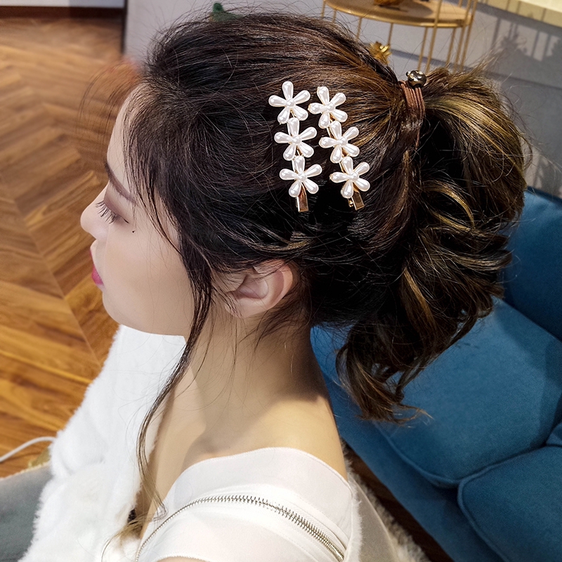 Kẹp Tóc Hình Bông Hoa Đính Ngọc Trai Phong Cách Hàn Quốc Cá Tính