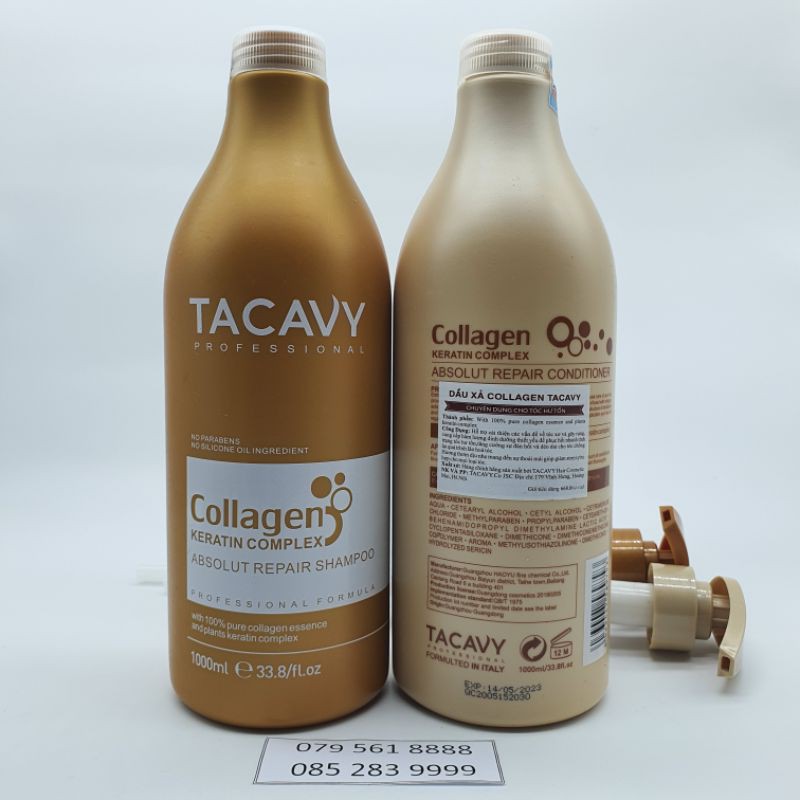 Dầu Gội collagen phục hồi tái tạo biểu bì tóc, chống gẫy rụng hỗ trợ mọc tóc cặp dầu gội TACAVY COLLAGEN 1000ml | BigBuy360 - bigbuy360.vn