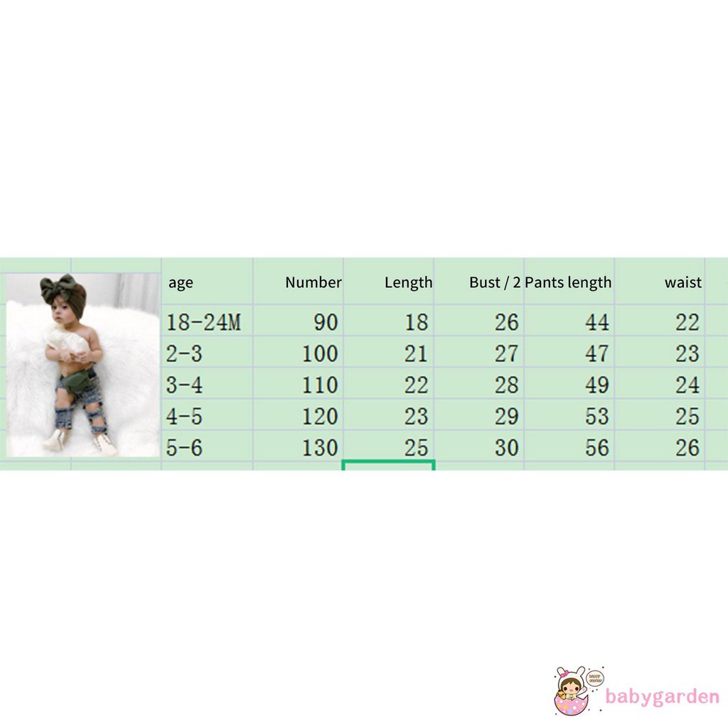 Bộ Áo Croptop Hai Dây Màu Trơn + Quần Jean Rách Dành Cho Bé Gái 18 Tháng Đến 6 Tuổi