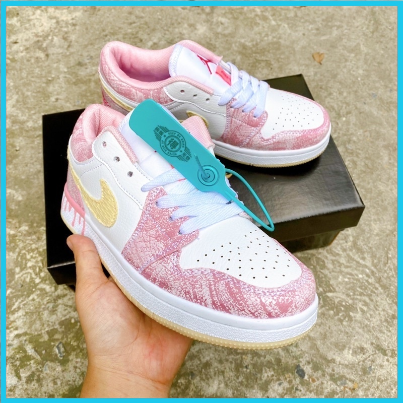 Giày Thể Thao Sneaker Nữ 𝐉𝐨𝐫𝐝𝐚𝐧 Cổ Thấp JD1 Low Màu Hồng Kem Vải Nỉ Cá Tính