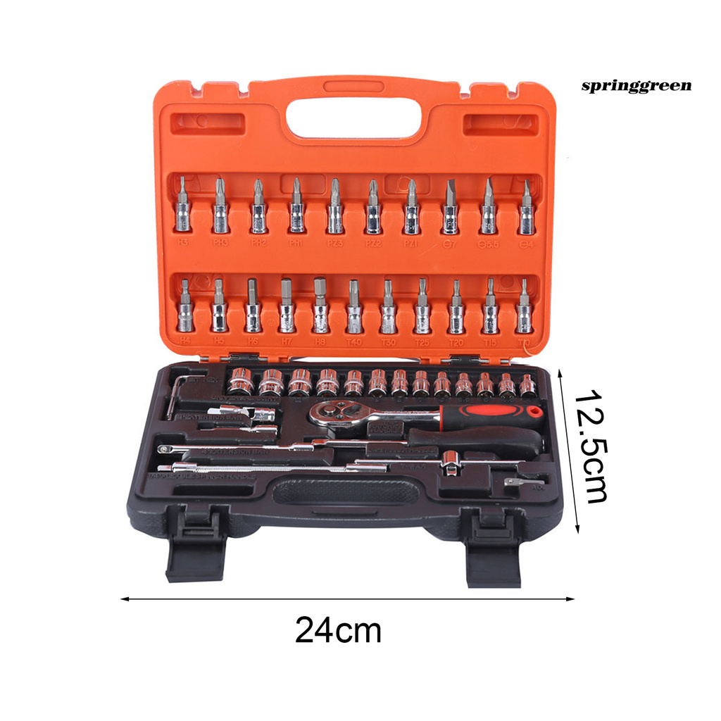 SPRIN 46Pcs Socket Set Complete Anti-corrosion Chromium Vanadium Alloy Steel Practical Ratchet Socket Kit for Car Repairing