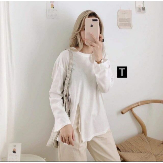 Áo phông, áo thun nữ tay dài trơn xẻ hông eo (hàng cao cấp) siêu hot