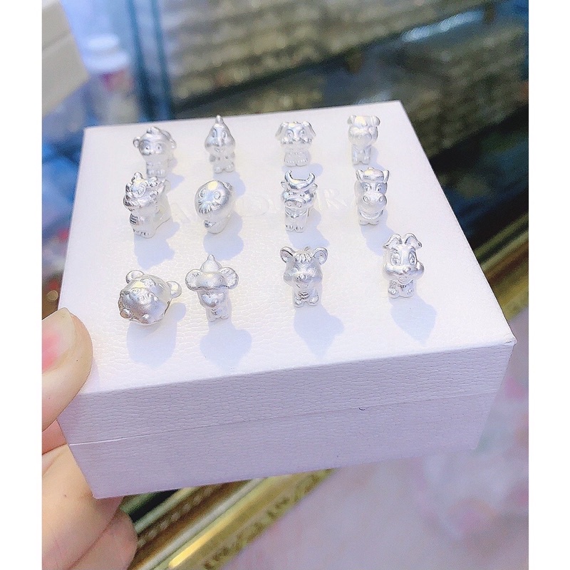 Cham bạc 12 con giáp( con giáp bạc làm vòng tay)