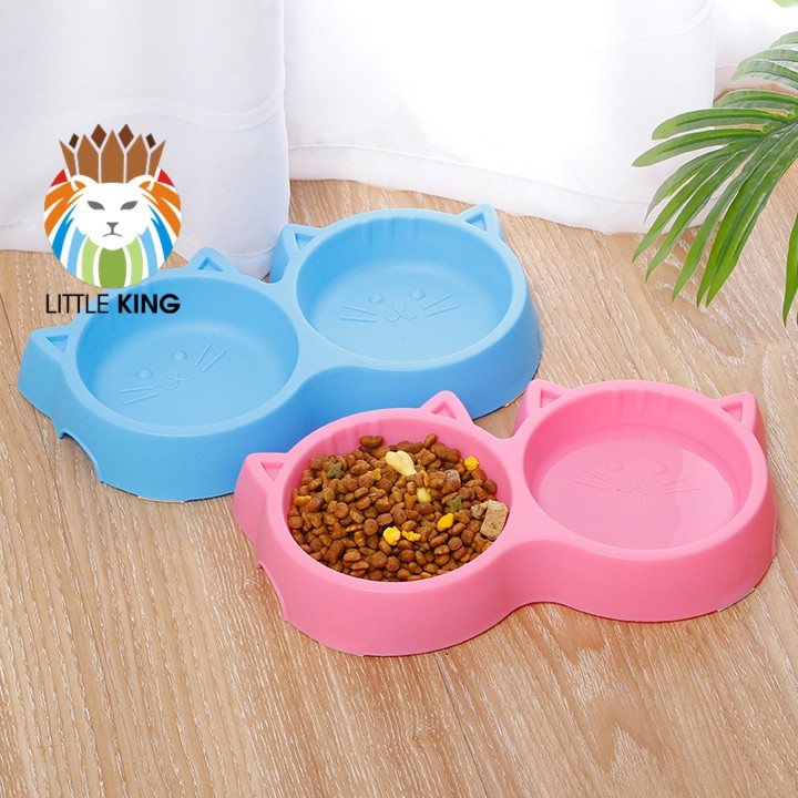 Bát ăn đôi cho chó mèo, thú cưng hình mặt mèo cute chất liệu nhựa PP nhiều màu sắc Little King pet shop