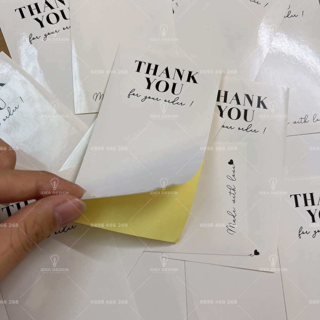 Tem Decal Dán Hộp Carton, Tem Thank You Dán Niêm Phong Hộp - Size 11x6.5cm - Thank You For Your Order - Trắng Sang Trọng
