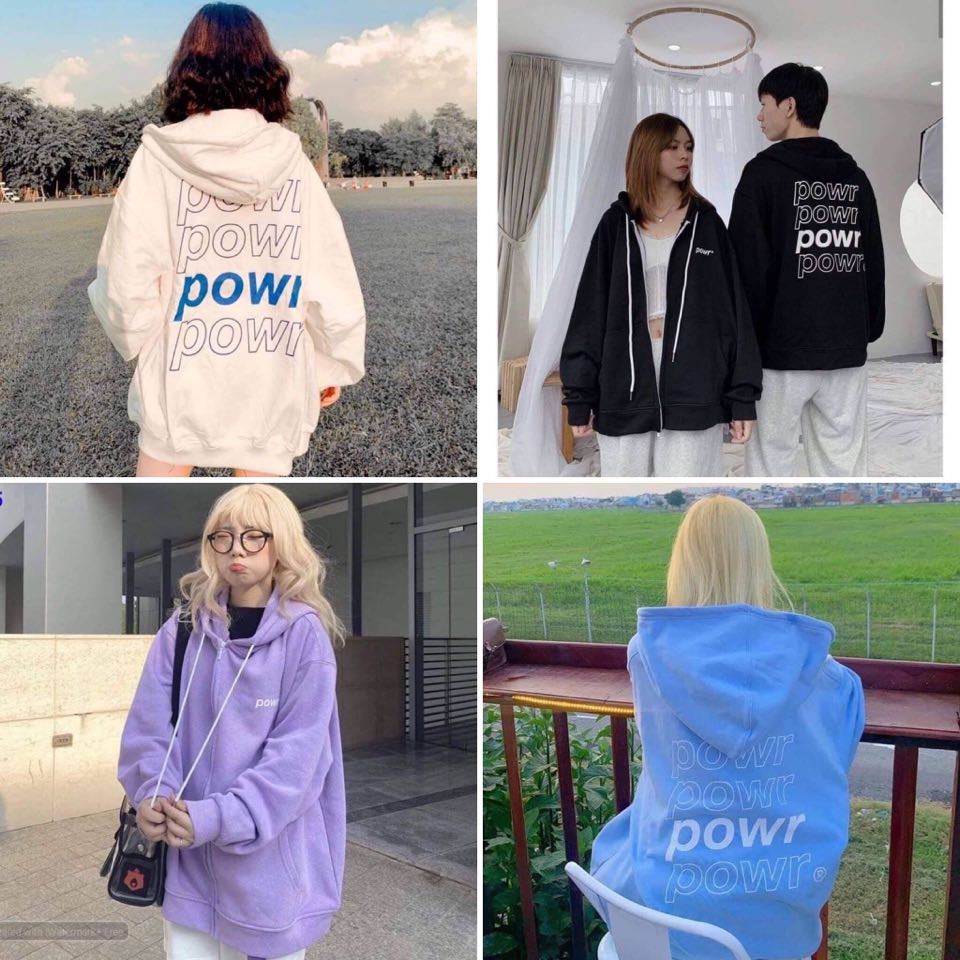 [SIÊU XINH]  Áo khoác hoodie nỉ bông POWR ulzzang đôi nam nữ form rộng dây kéo zip dày giá rẻ đẹp (Sỉ từ 5sp bấ