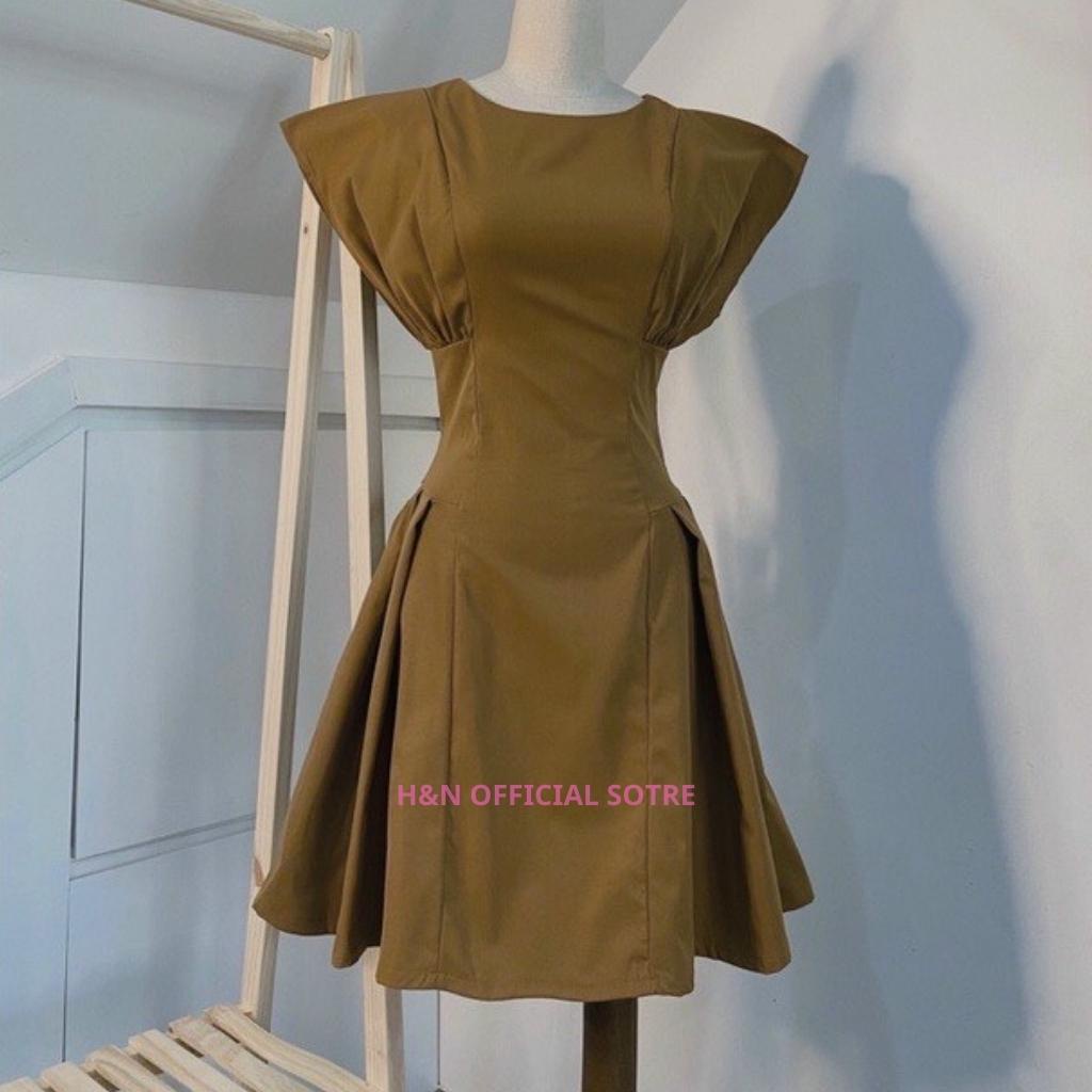 Váy nữ kaki thiết kế dự tiệc Đầm xoè cánh tiên chiết eo sang chảnh HN Clothing V56