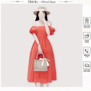 Váy đầm nữ dáng xòe rớt tay tay phồng sang chảnh