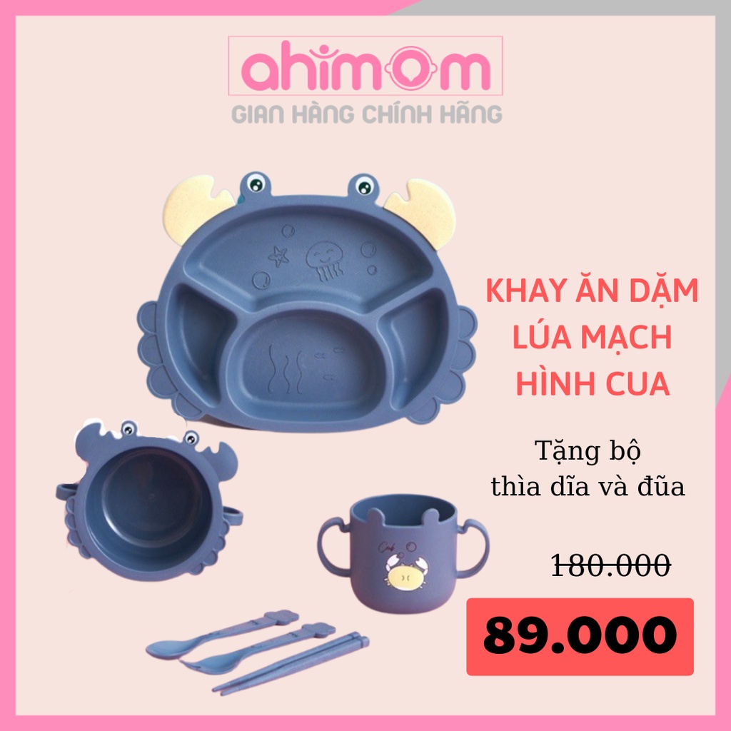 Khay ăn dặm cho bé - khay ăn cơm lúa mạch hình con cua đáng yêu AD04 - Ahimom