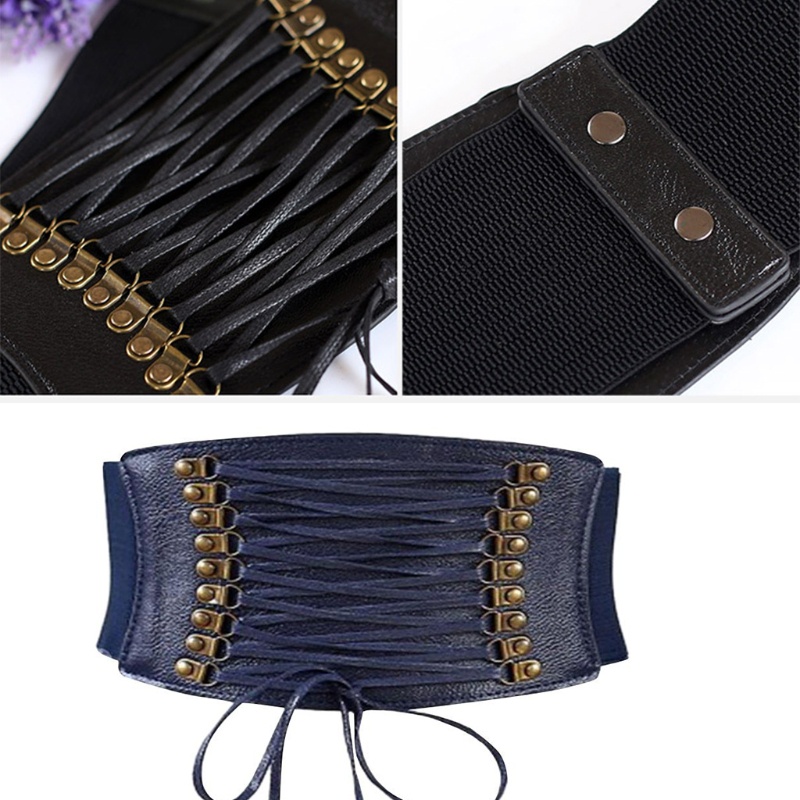 Thắt Lưng Da PU Bản Rộng Co Giãn Phong Cách Punk Boho Cho Nữ