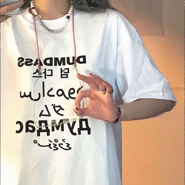 COZOK Áo Thun Tay Ngắn Cổ Tròn Dáng Rộng In Chữ Thời Trang Hàn Quốc Trẻ Trung