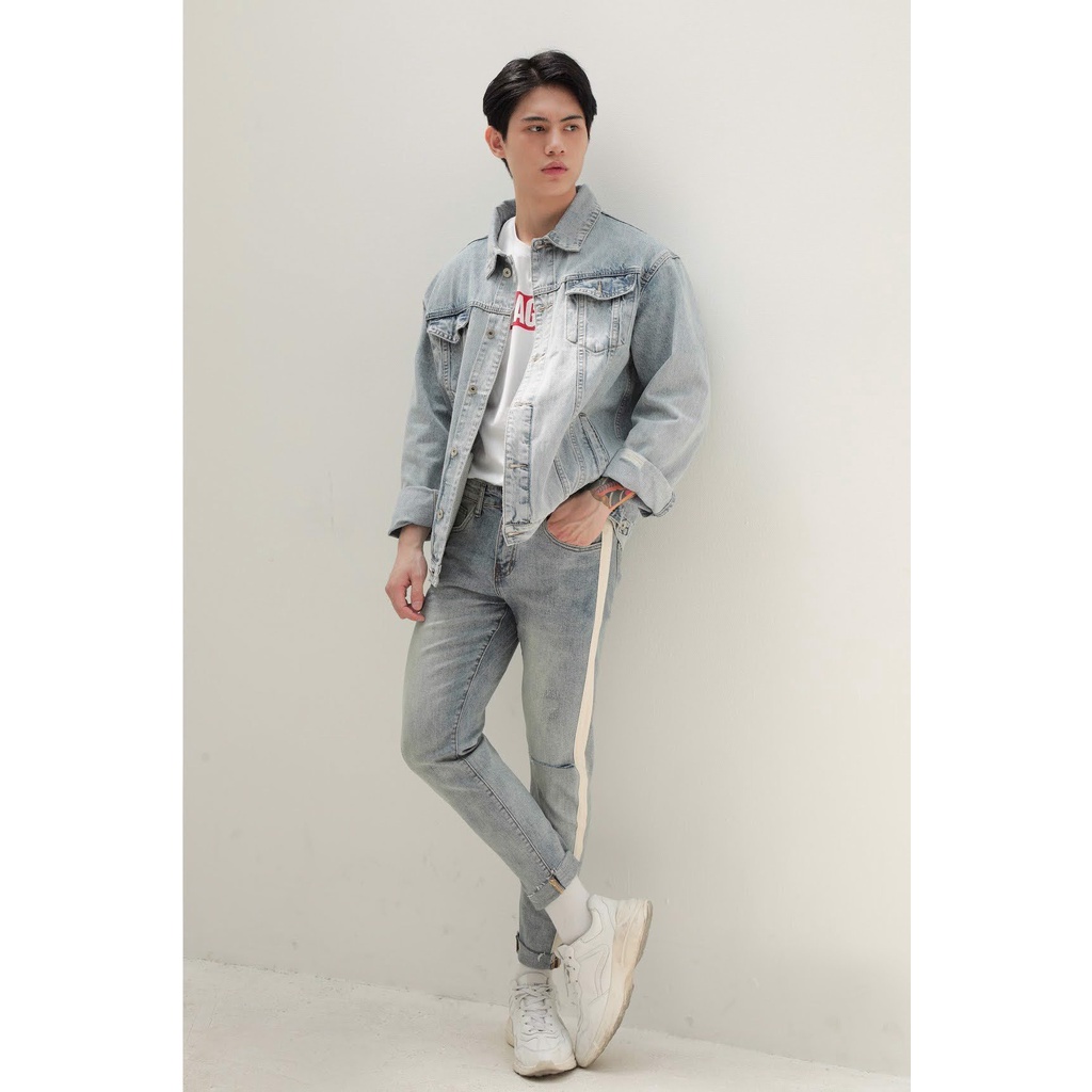 A/G Áo Khoác Jean Nam THE ICONIC Xanh Bạc Chất Liệu Denim Bền Mịn Phong Cách Trẻ Trung Năng Động