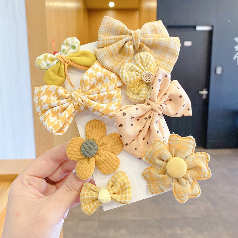 Set 8 Kẹp Tóc Nơ Hoa Phong Cách Hàn Quốc Dễ Thương Cho Bé Gái